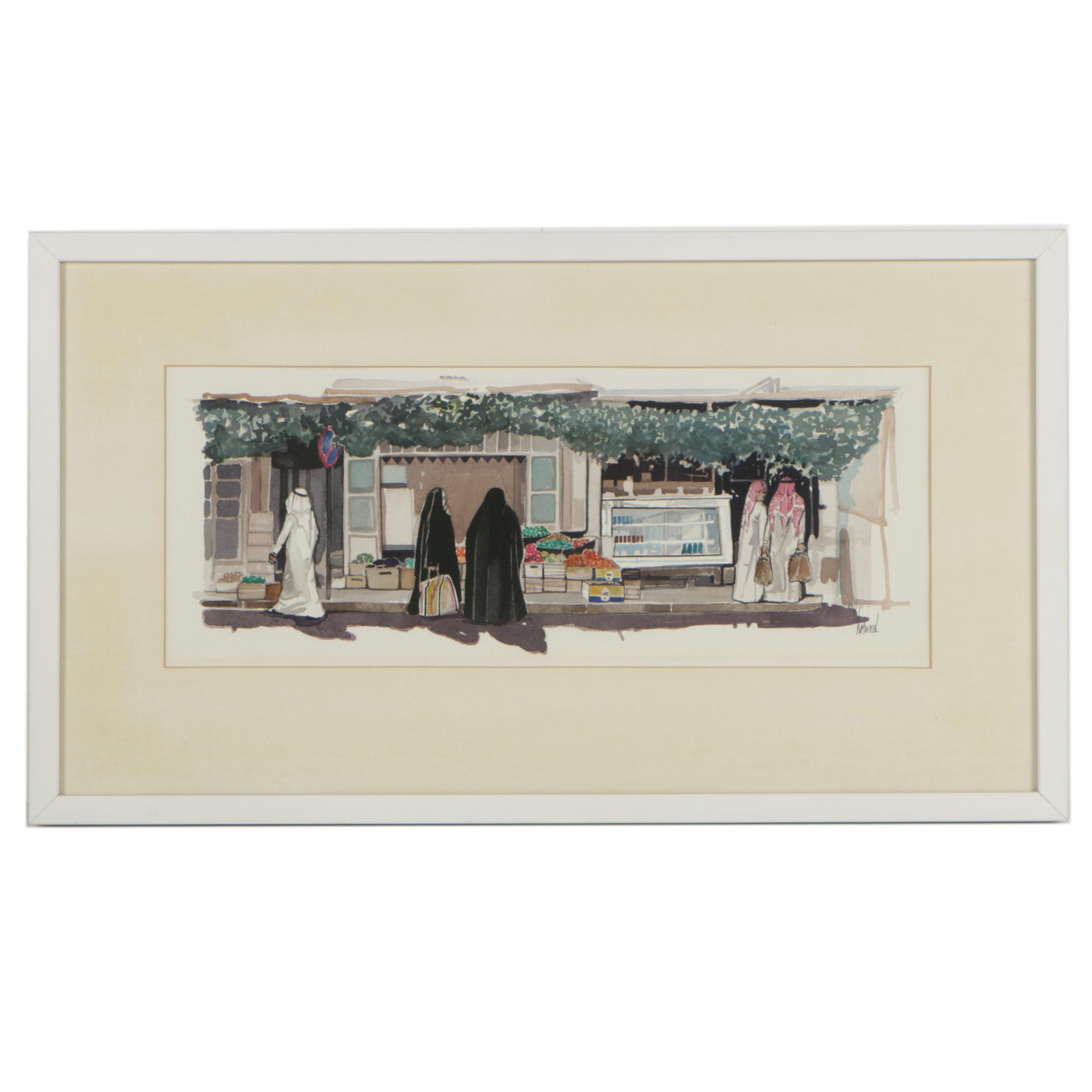 George Horwood Watercolor Painting of Market Scene