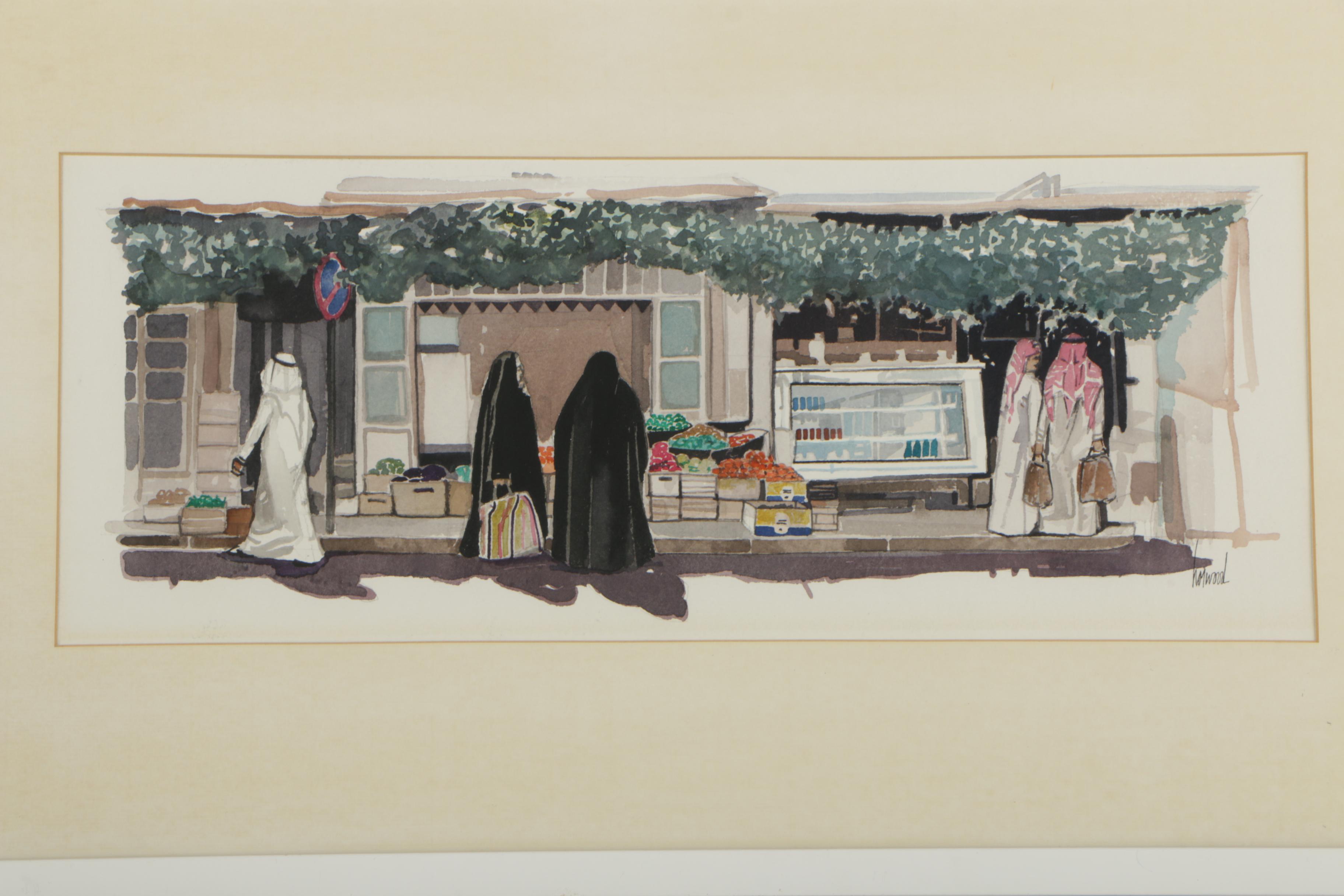 George Horwood Watercolor Painting of Market Scene