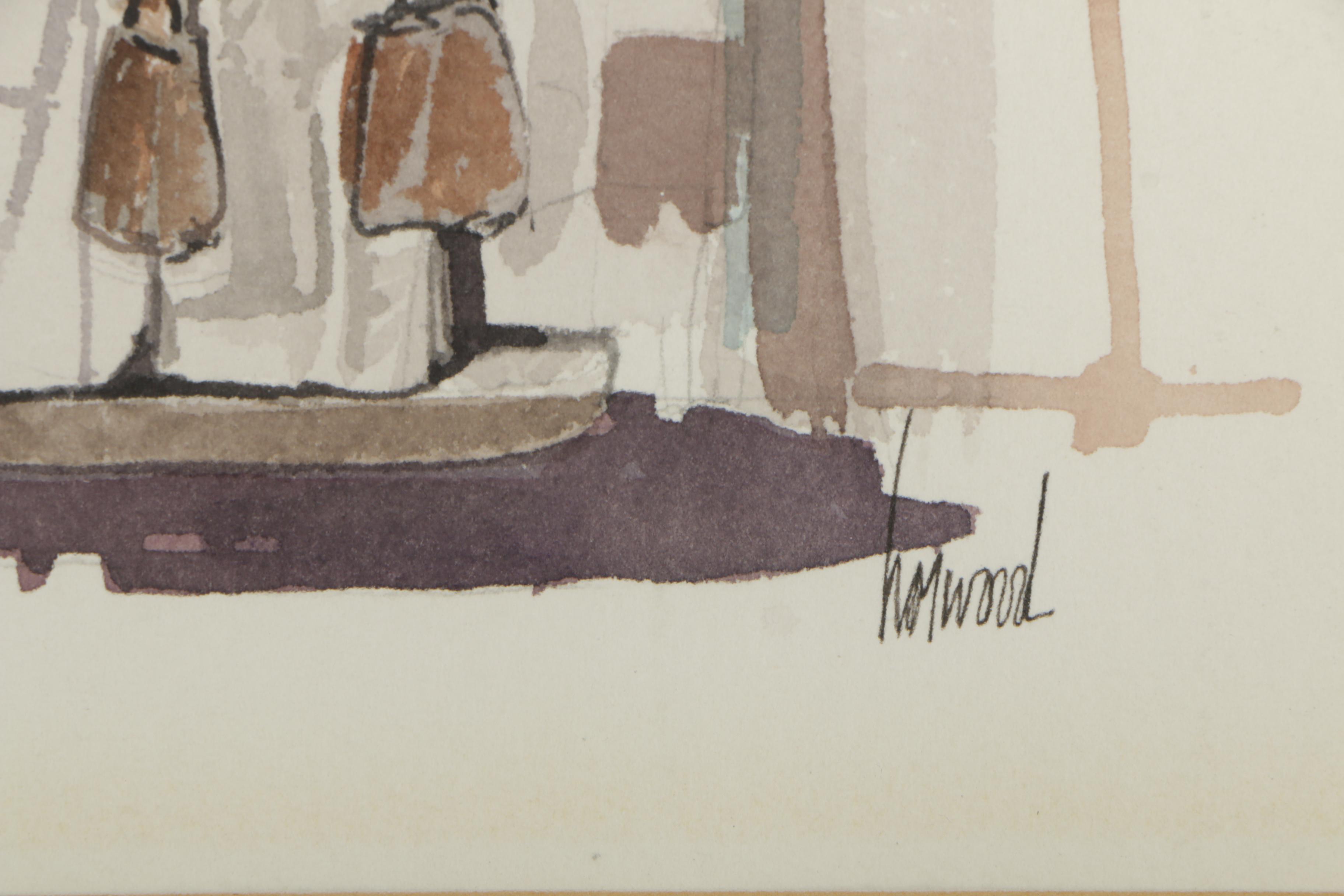 George Horwood Watercolor Painting of Market Scene