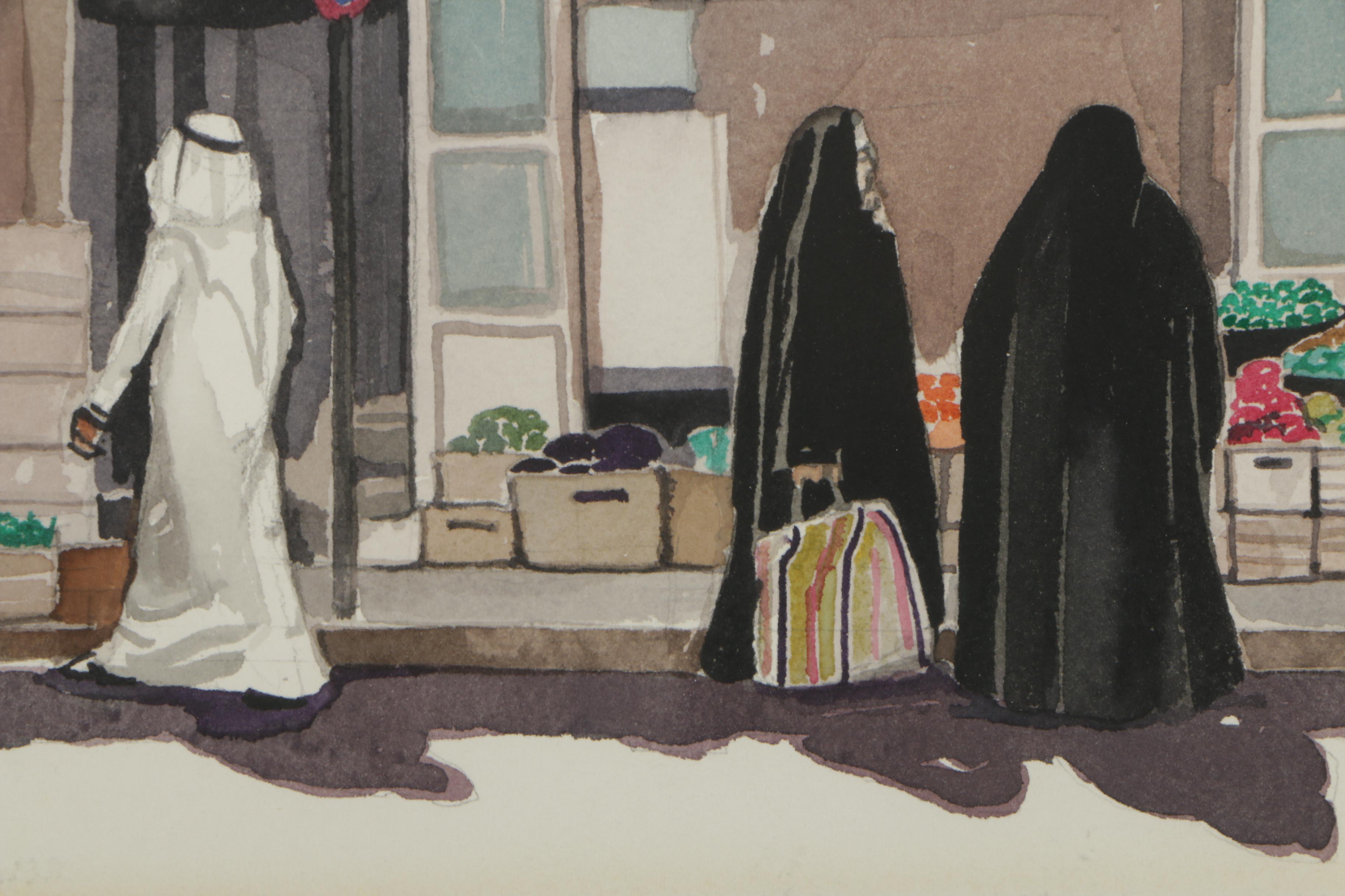 George Horwood Watercolor Painting of Market Scene