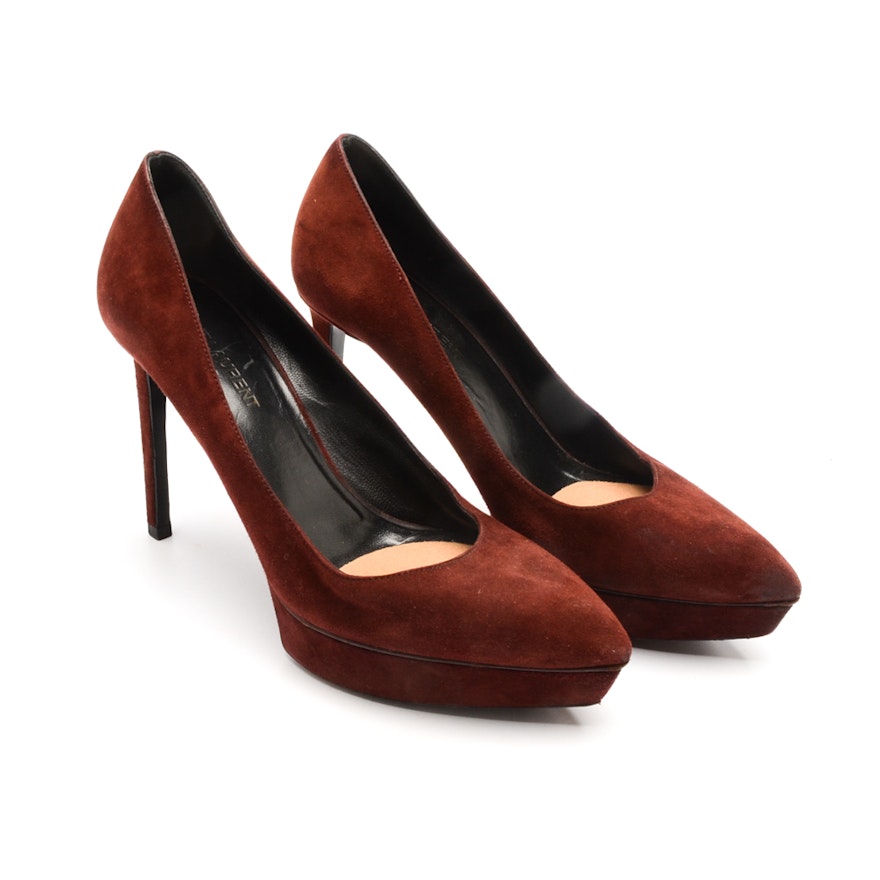 Yves Saint Laurent of Paris Burgundy Suede Platform Heels