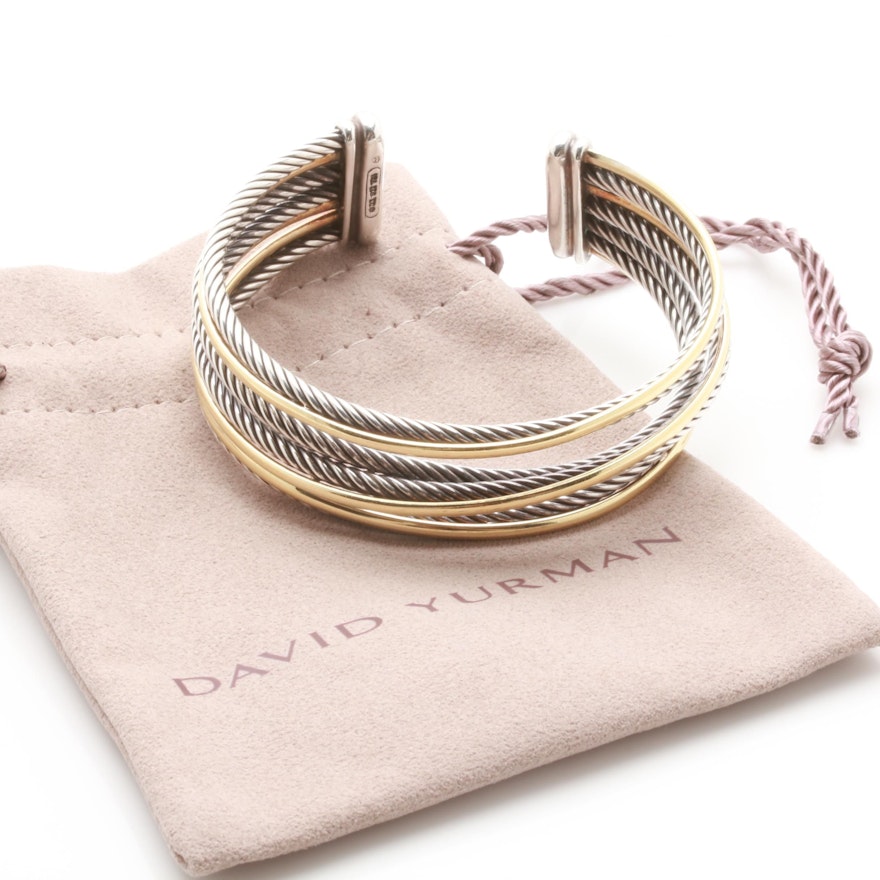 David Yurman "Crossover" Sterling Silver Cuff Bracelet With 18K Gold Accents