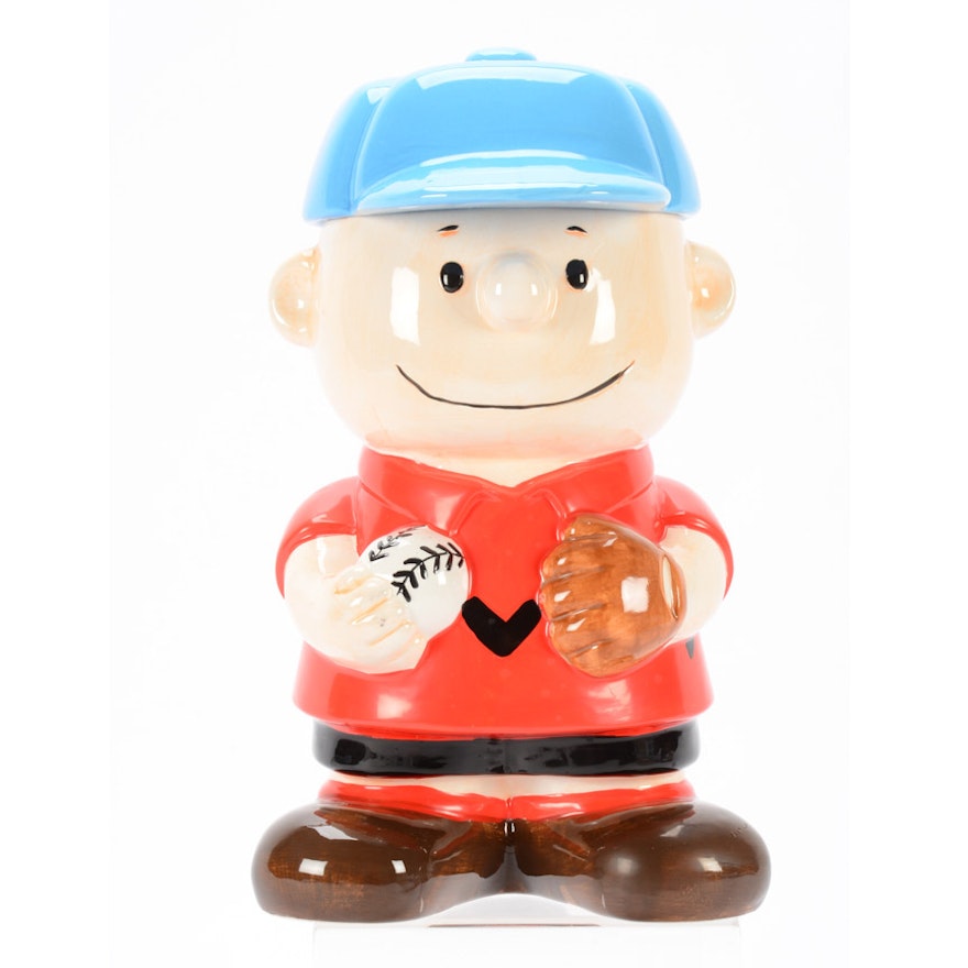 "Peanuts" Charlie Brown Ceramic Baseball Cookie Jar With Box