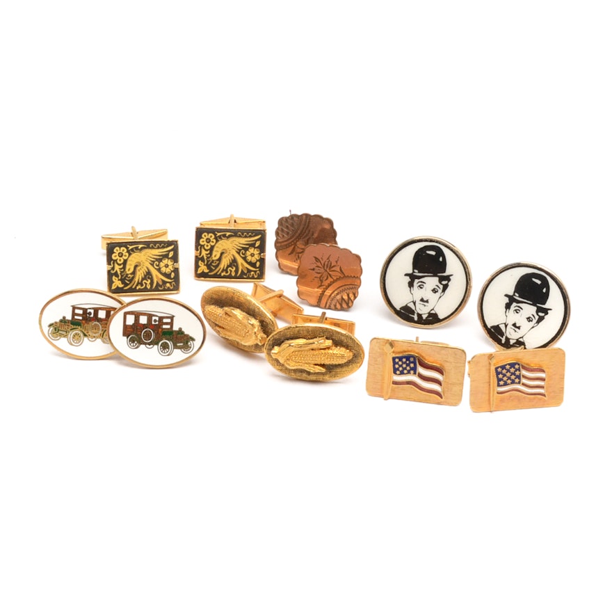 Assortment of Gold Tone and Copper Cufflinks