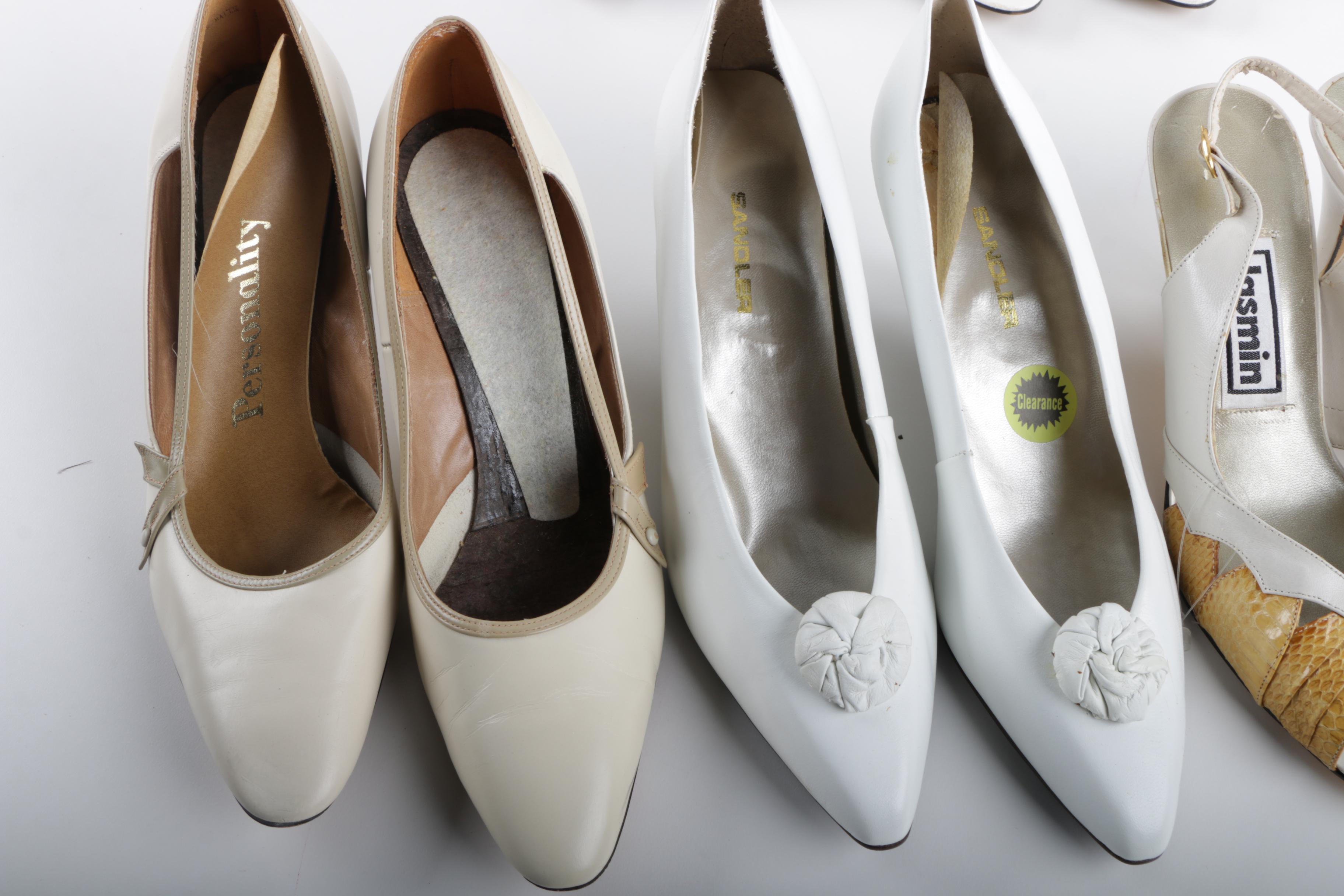 Circa 1980s Vintage White and Taupe Heels Including Snakeskin Accents