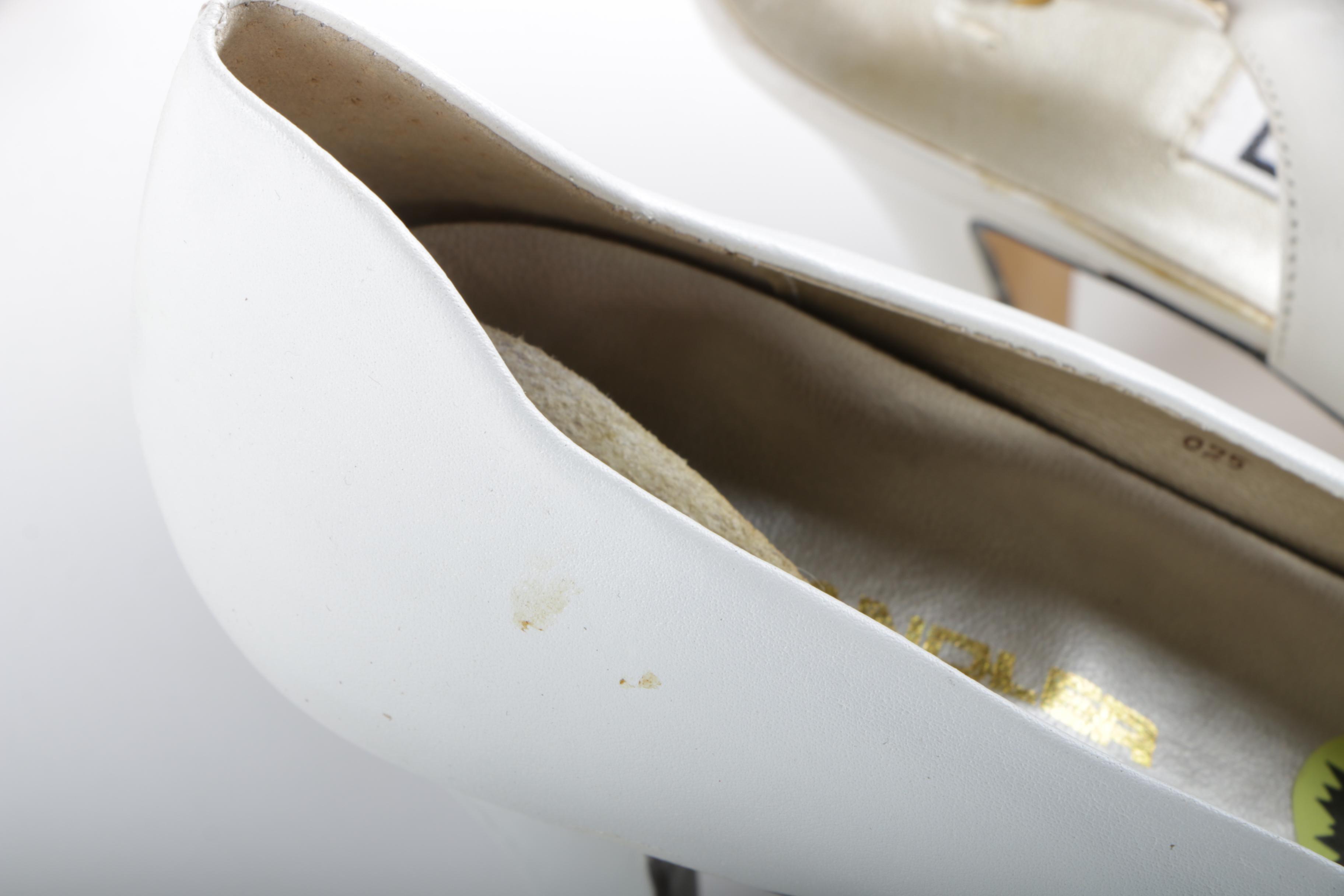 Circa 1980s Vintage White and Taupe Heels Including Snakeskin Accents