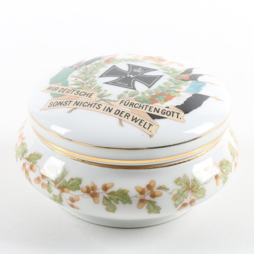 Antique Z. S. & Co. Bavarian WWI Military Themed Porcelain Trinket Box