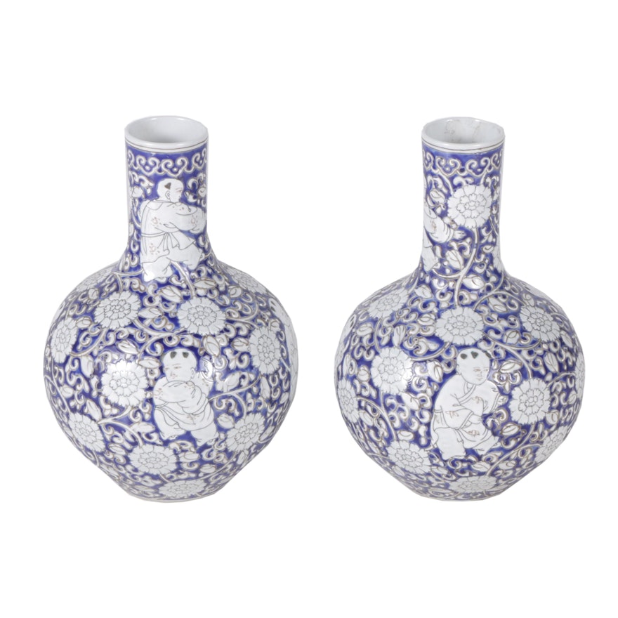 Chinese Blue and White Floral Vases