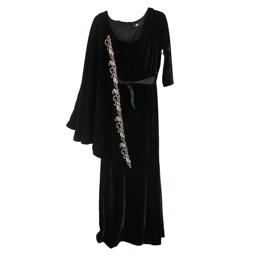 Leslie Fay Black Velvet Gown with Beaded Cardigan by Reba