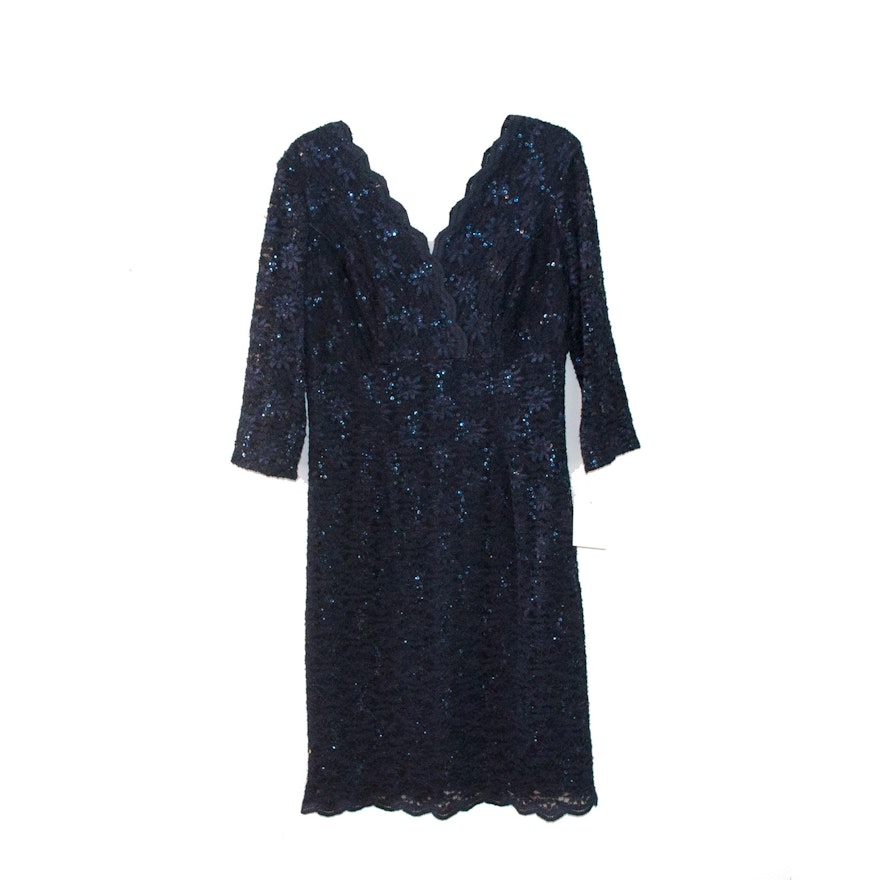 Alex Evenings Navy Blue Lace and Sequin Dress