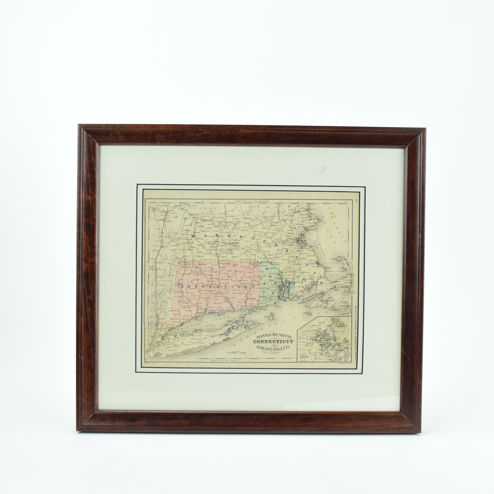1862 Engraved McNally's Map of Massachusetts, Connecticut and Rhode Island