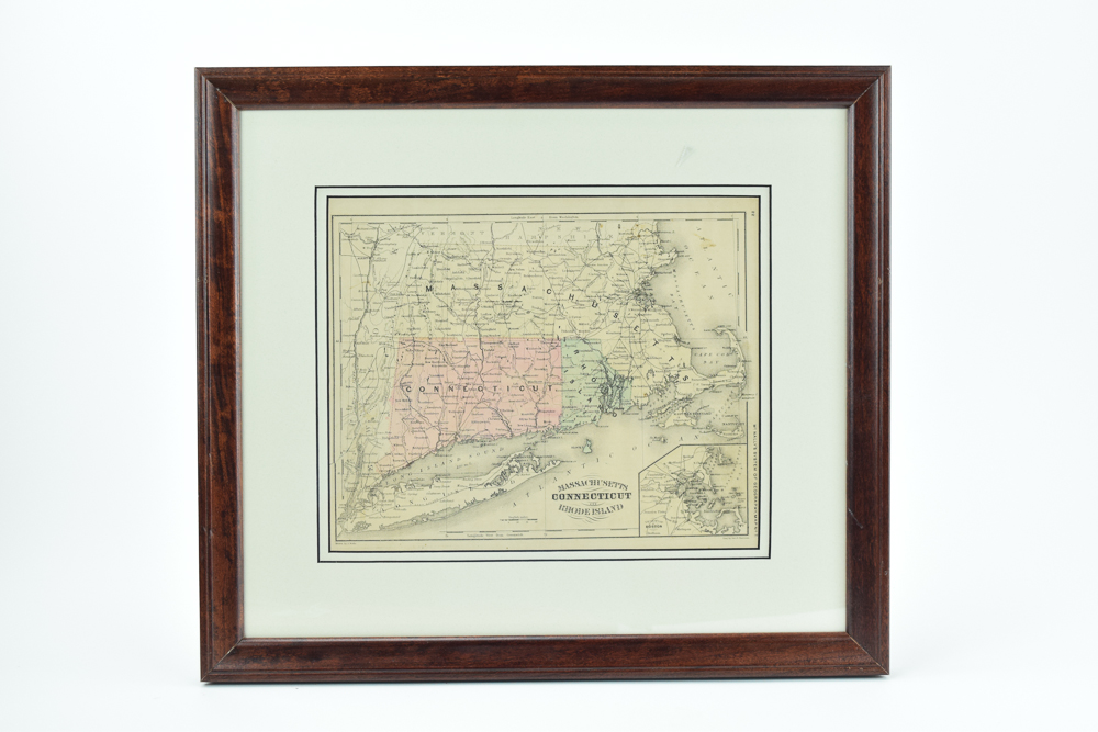 1862 Engraved McNally's Map of Massachusetts, Connecticut and Rhode Island