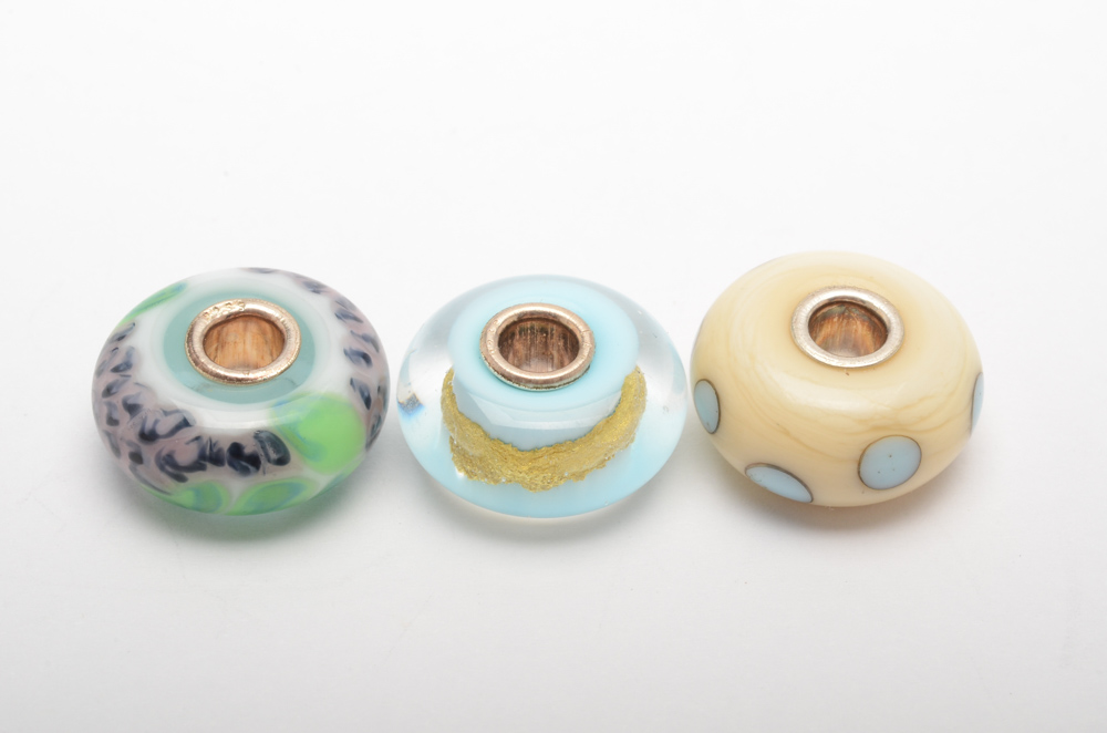 Trollbeads Sterling Silver Foxtail Bracelet and Seven Glass and Sterling Beads