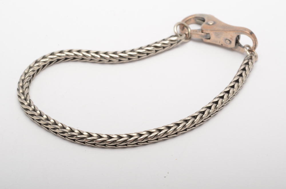 Trollbeads Sterling Silver Foxtail Bracelet and Seven Glass and Sterling Beads