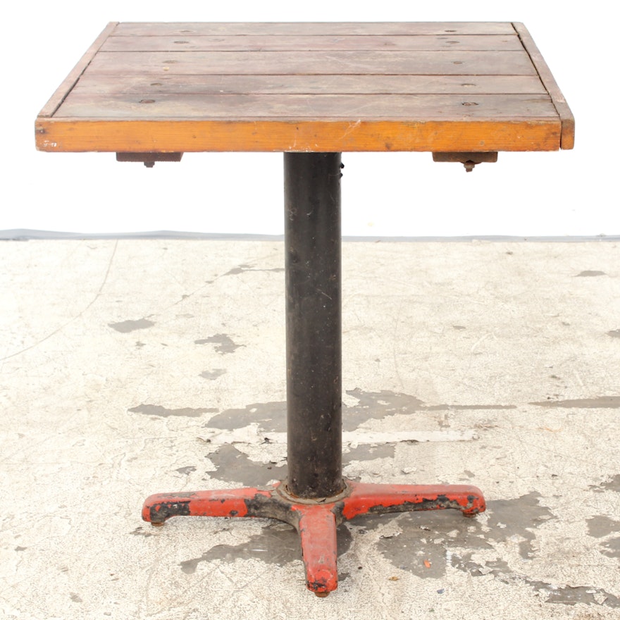 Vintage Pine Top Pub Table with Metal Pedestal