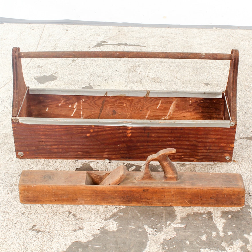 Vintage Wooden Toolbox and Hand Planer