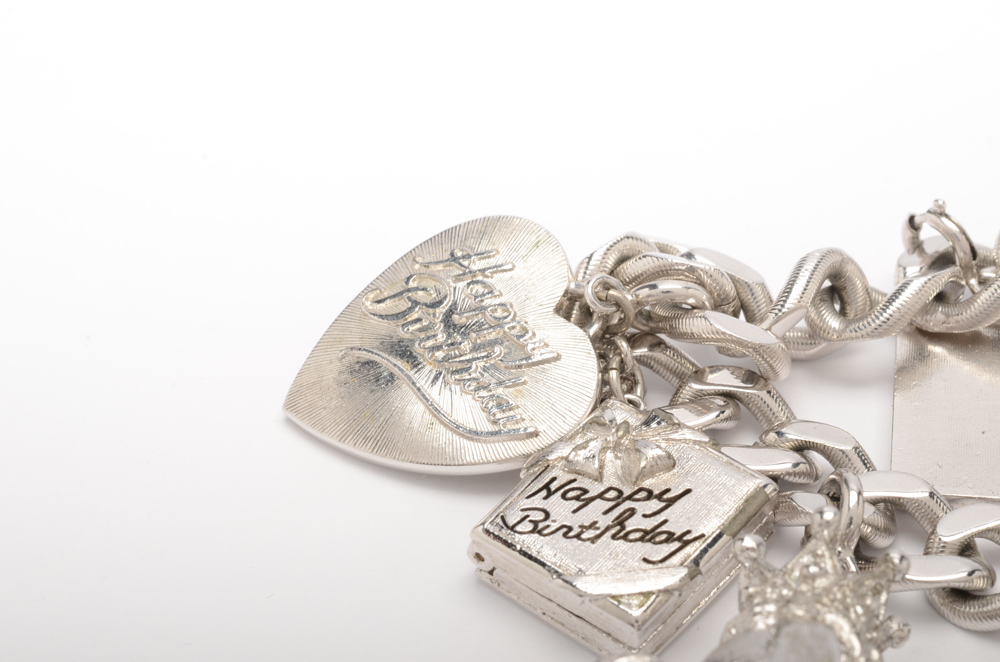 Silver Tone Charm Bracelets with Sterling Silver Charms