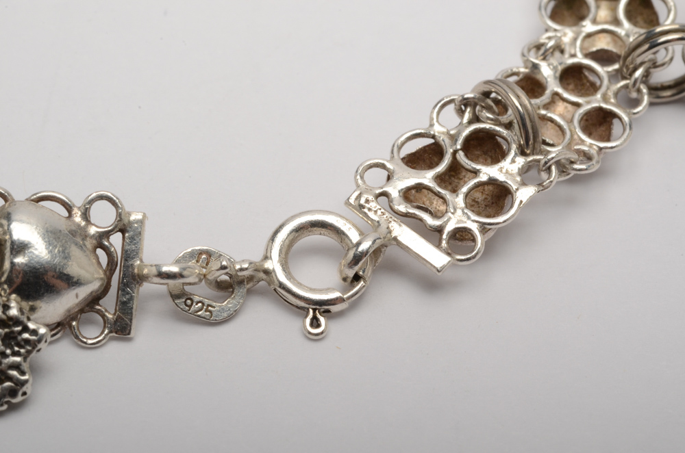 Silver Tone Charm Bracelets with Sterling Silver Charms