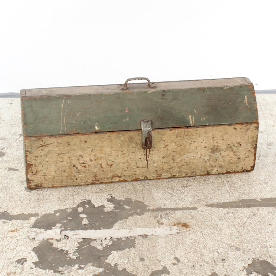 Vintage Wooden Toolbox With Metal Handle and Latch