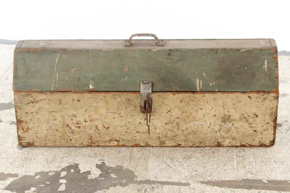 Vintage Wooden Toolbox With Metal Handle and Latch