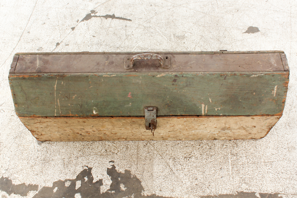 Vintage Wooden Toolbox With Metal Handle and Latch