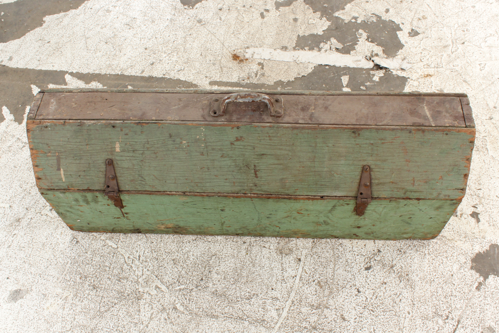 Vintage Wooden Toolbox With Metal Handle and Latch