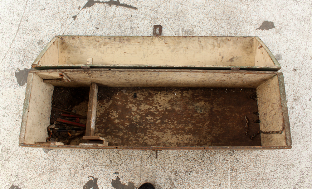 Vintage Wooden Toolbox With Metal Handle and Latch