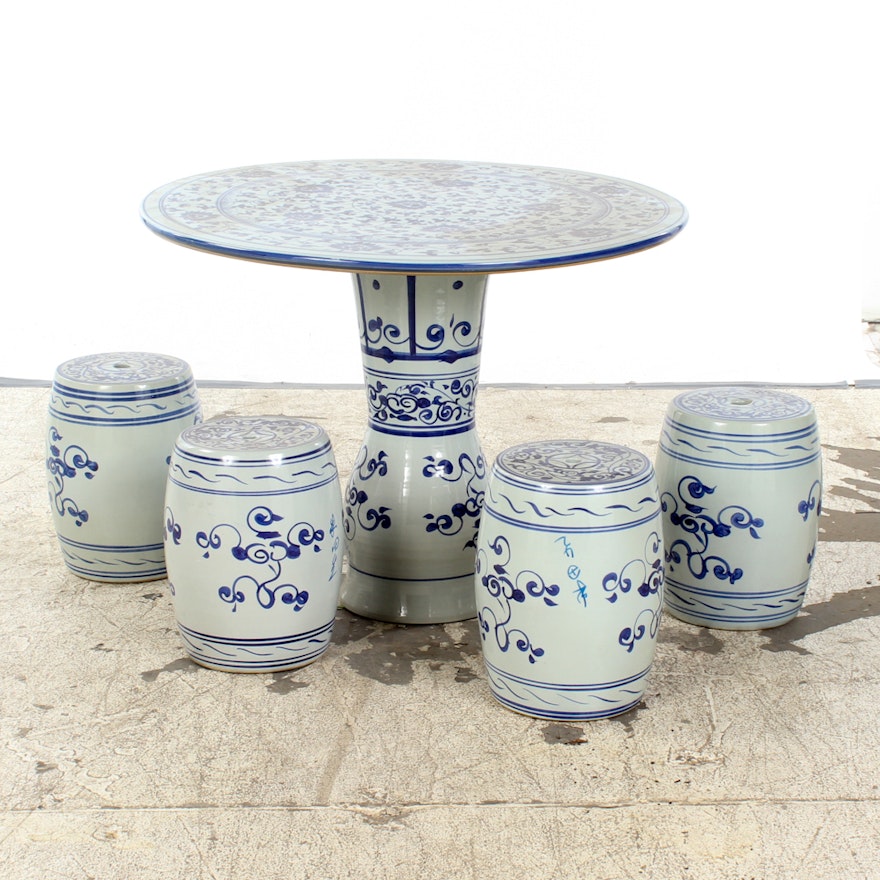 Chinese Porcelain Garden Table and Stools
