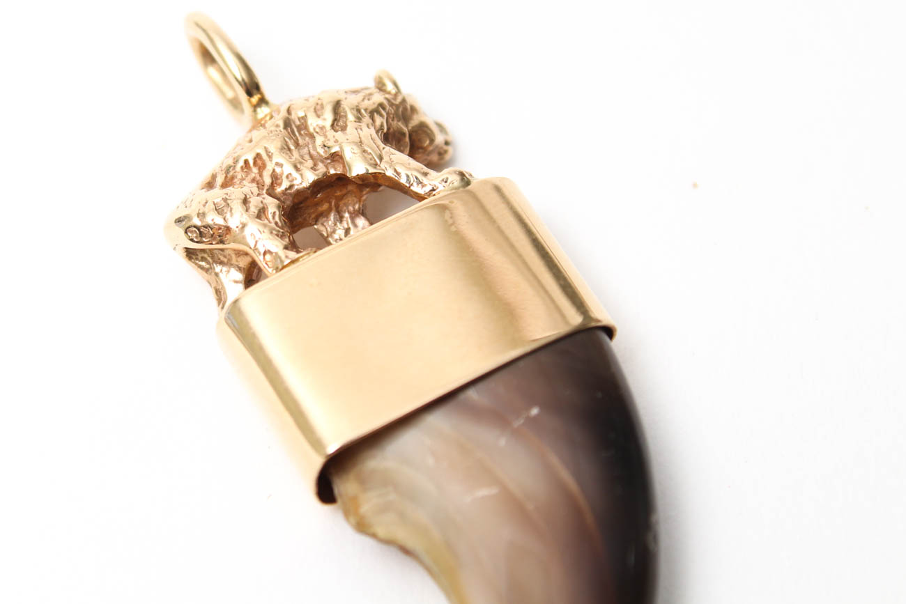 14K Yellow Gold Black Bear Claw Pendant