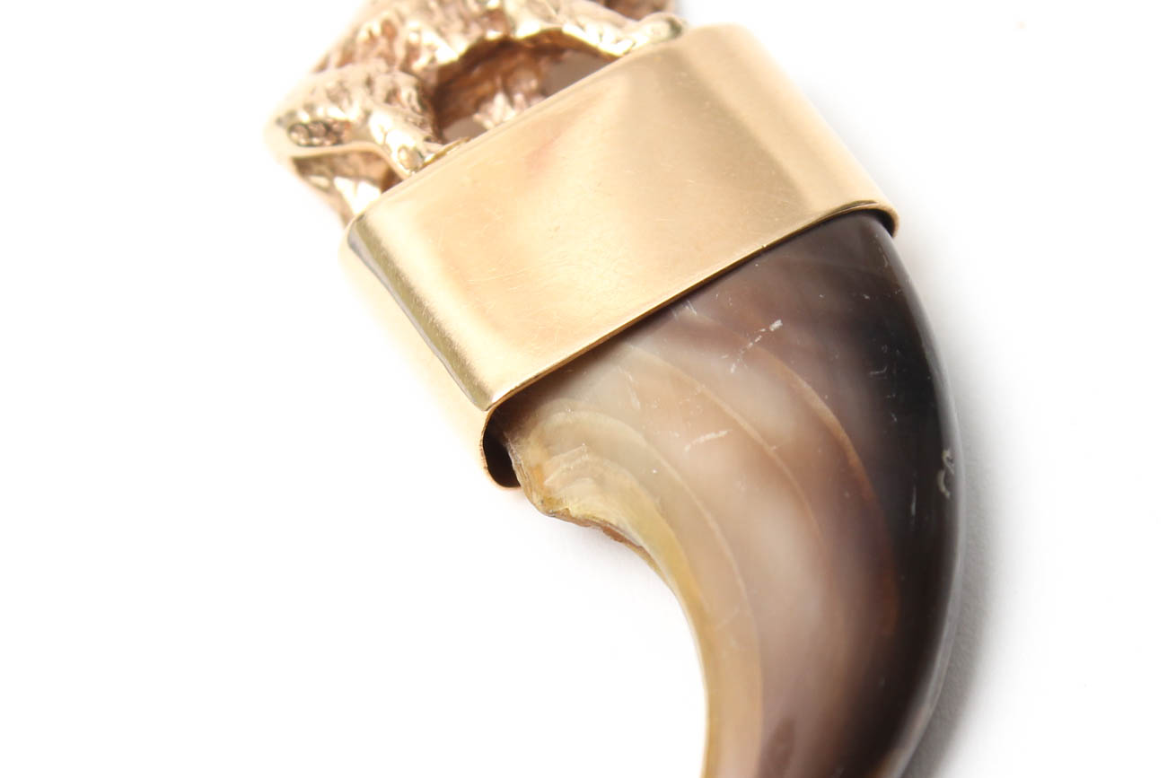 14K Yellow Gold Black Bear Claw Pendant