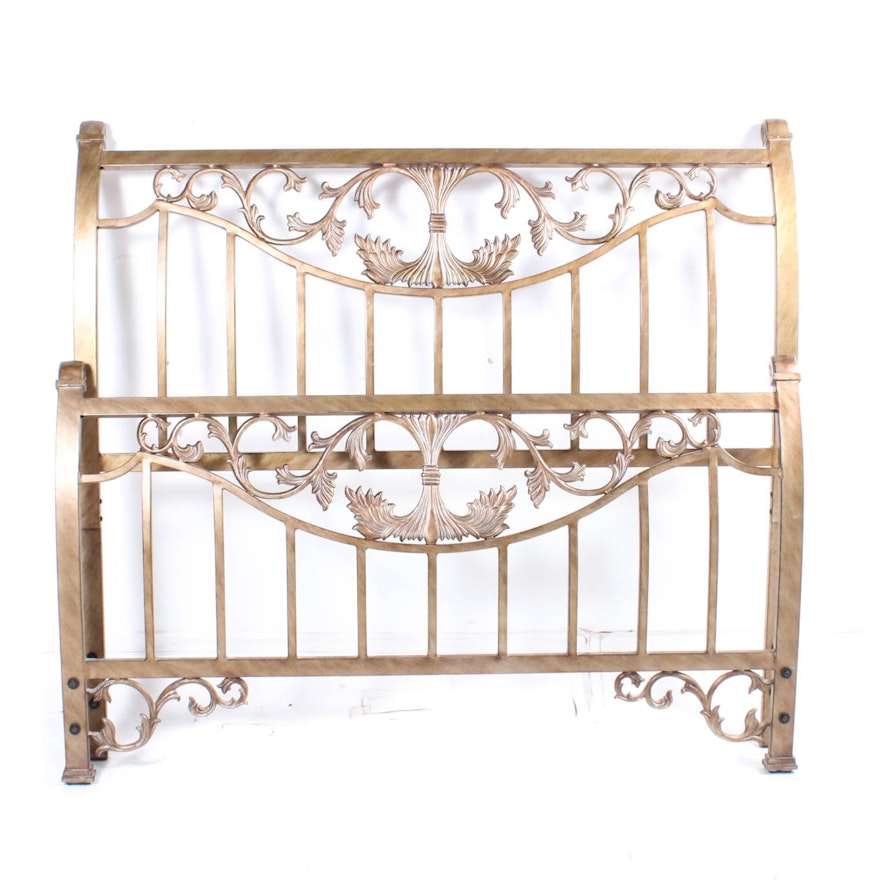 Decorative Antiqued Finish Metal Double Bed