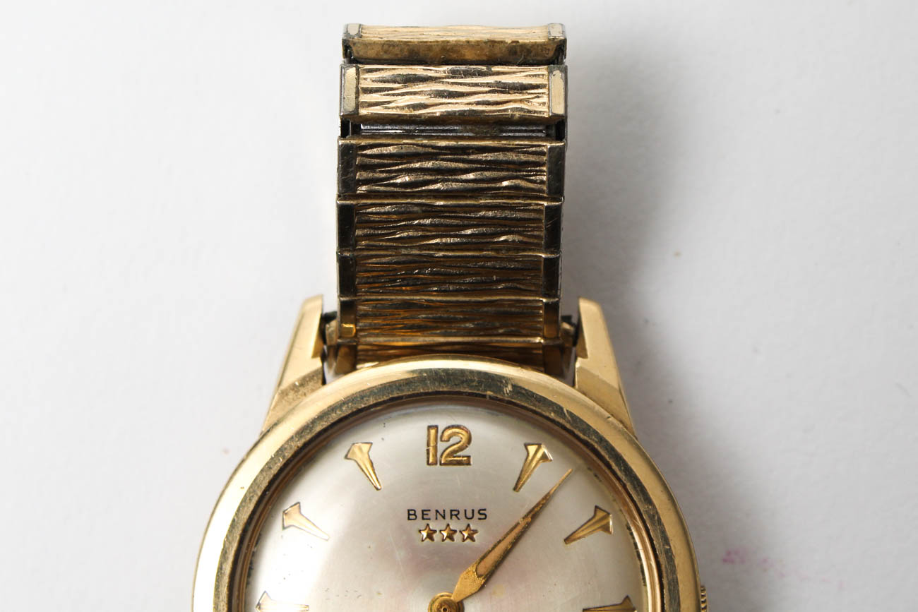 14K Yellow Gold Benrus Three Star Automatic Watch