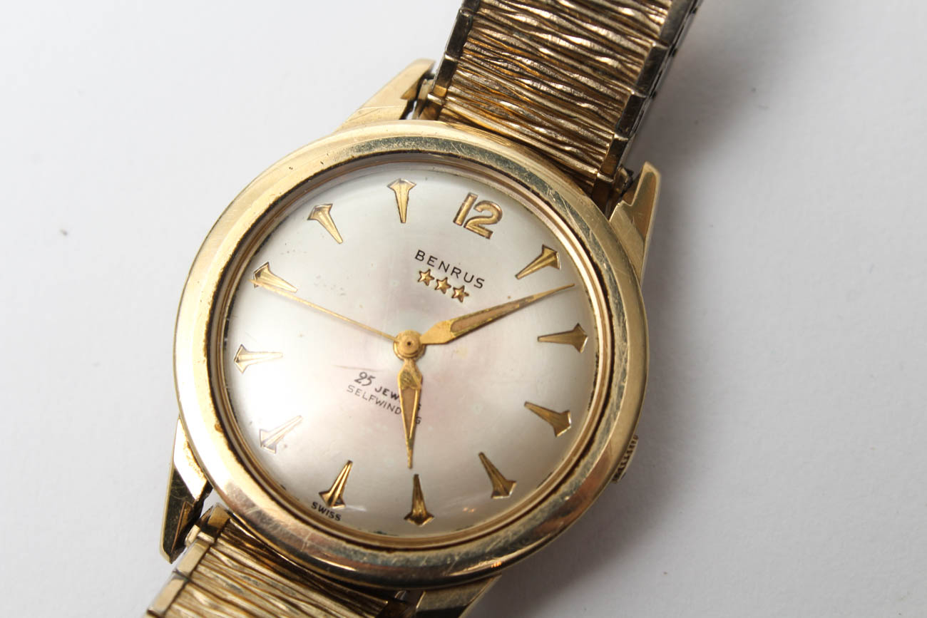 14K Yellow Gold Benrus Three Star Automatic Watch