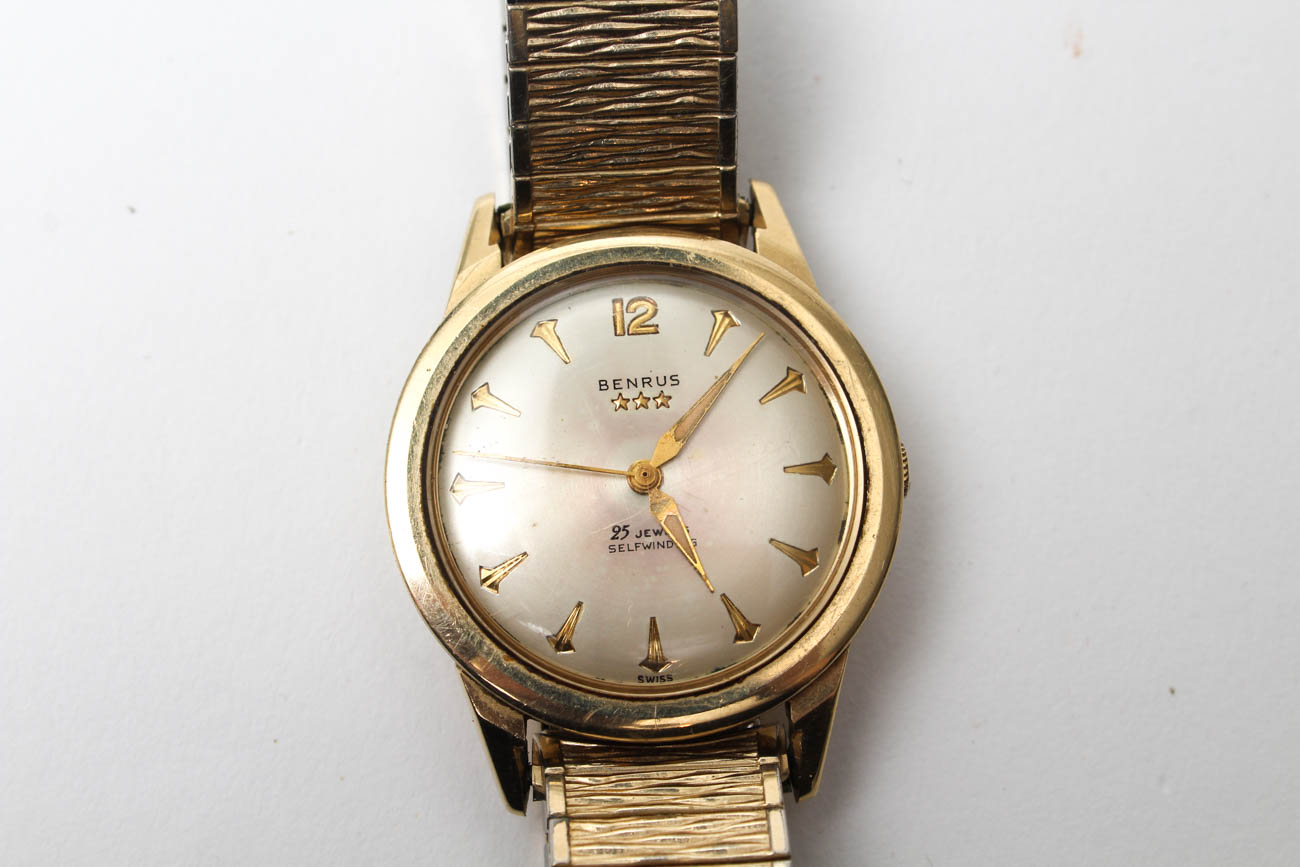 14K Yellow Gold Benrus Three Star Automatic Watch