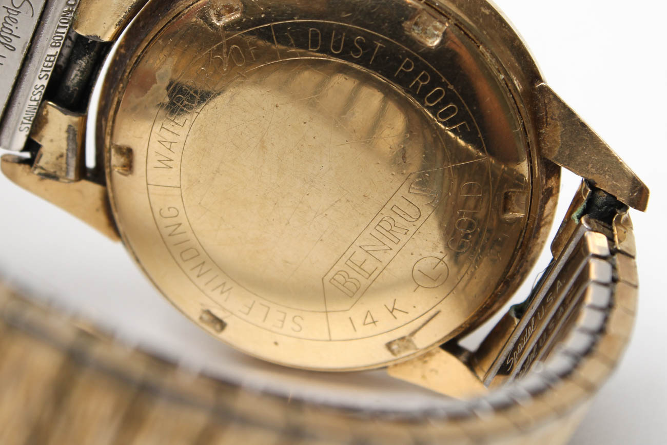 14K Yellow Gold Benrus Three Star Automatic Watch