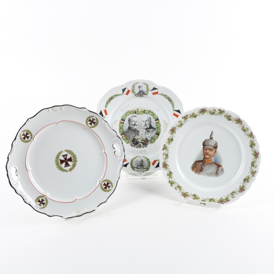 Porcelain WWI-Themed German Plates and Platter