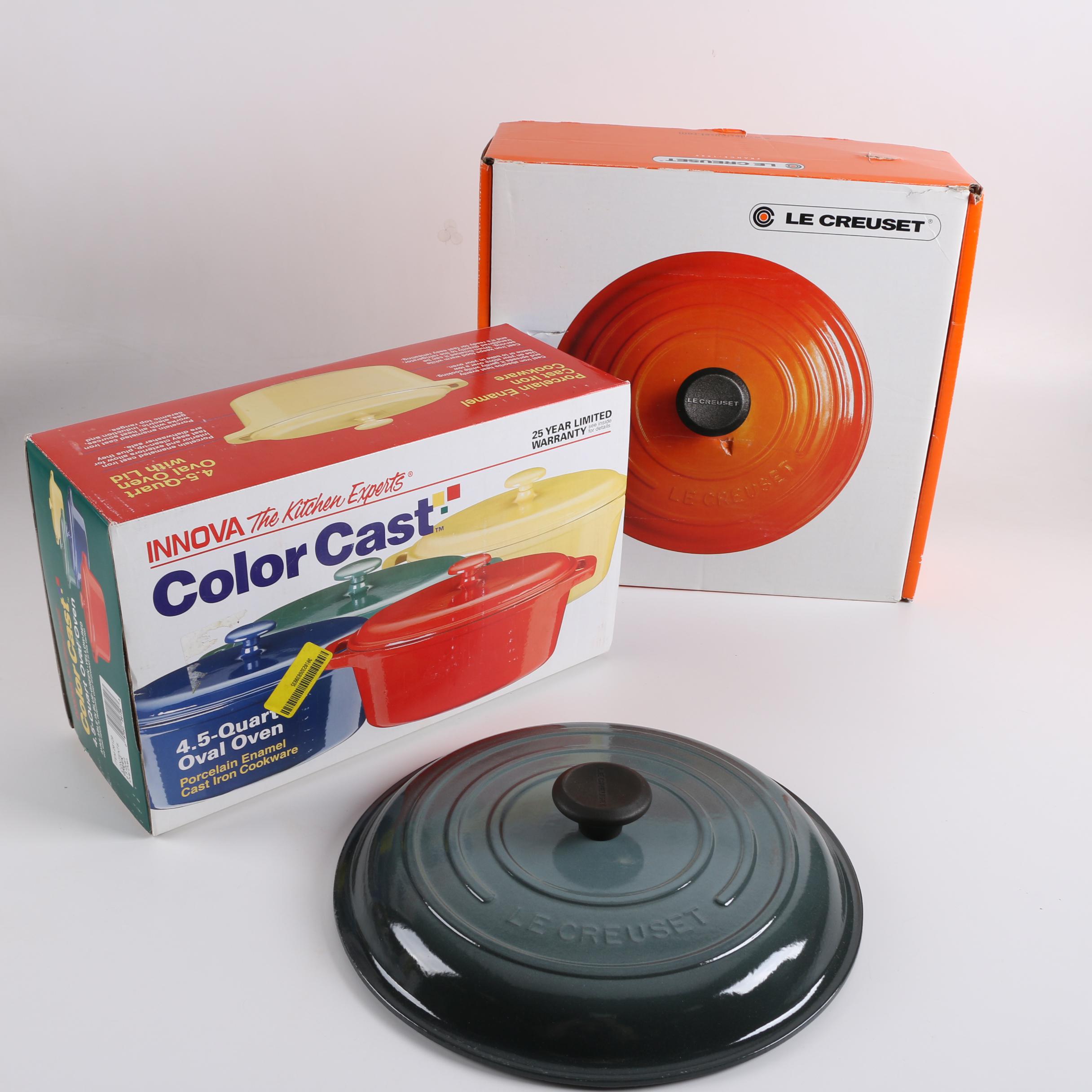 Le Creuset Enamel Cast Iron Lid and Innova Enamel Cast Iron Dutch Oven with Lid