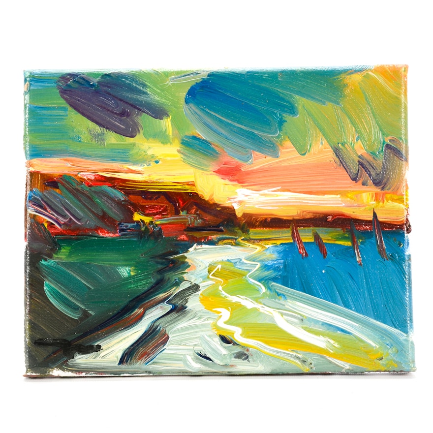 Jose Trujillo Original Oil Painting on Paper "Sunset Sails"