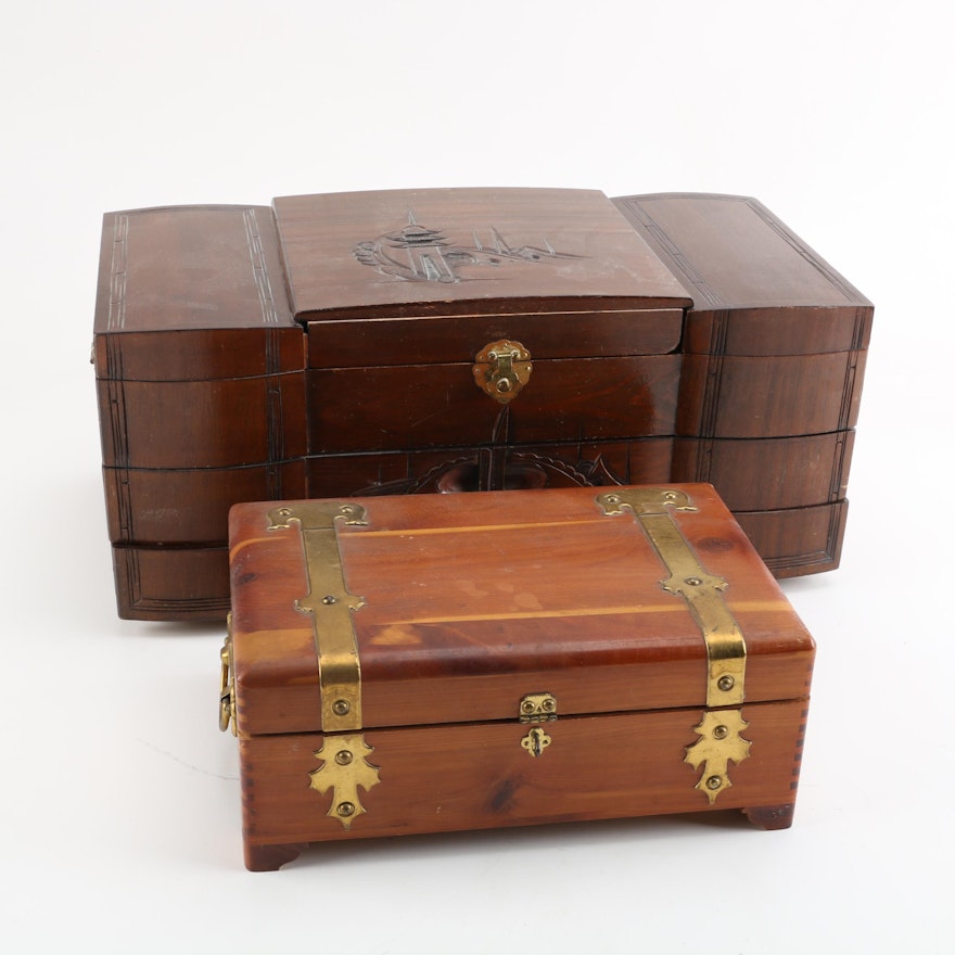 Wood and Metal Jewelry Boxes with Mirrors