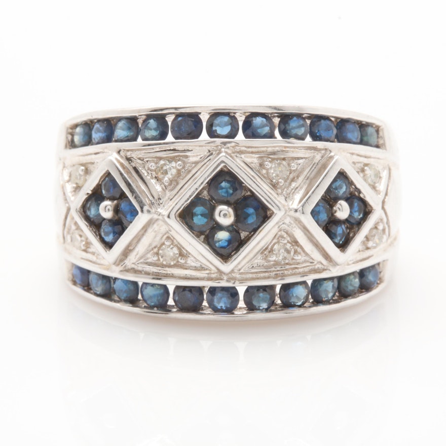 Alwand Vahan 14K White Gold Blue Sapphire and Diamond Ring