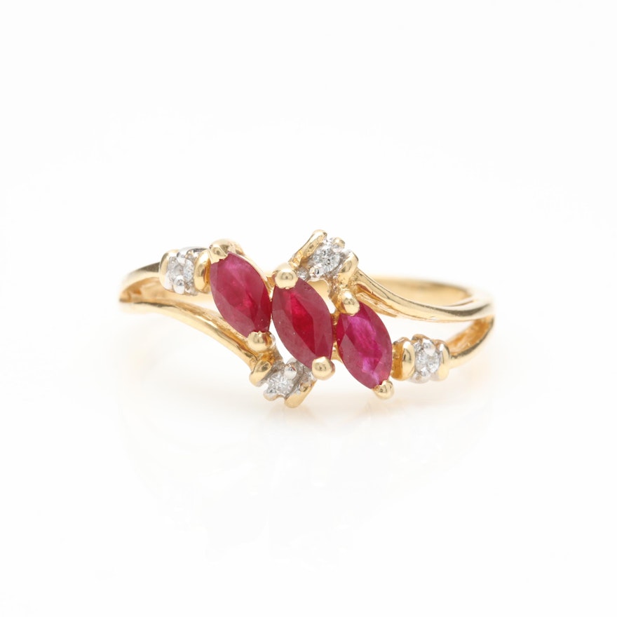 14K Yellow Gold Ruby and Diamond Ring