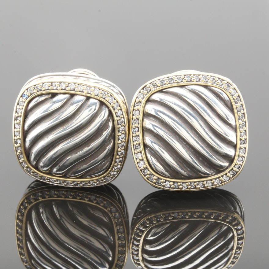 David Yurman 18K Yellow Gold and Sterling Silver Earrings