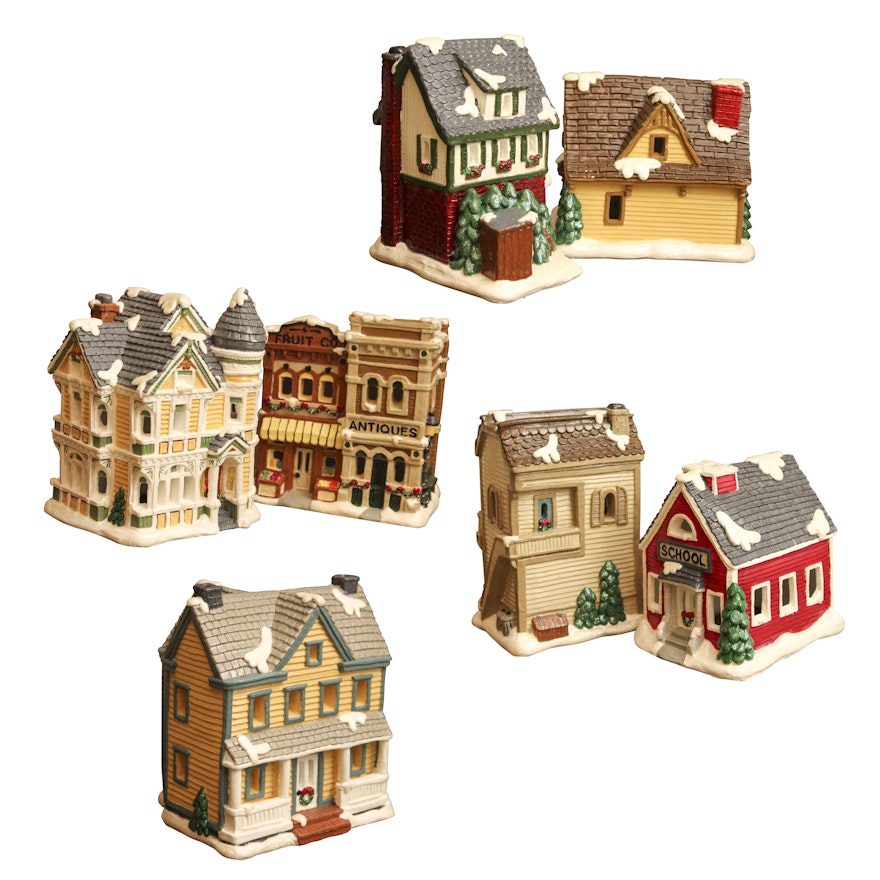 Twenty-One Ceramic Holiday Village Pieces