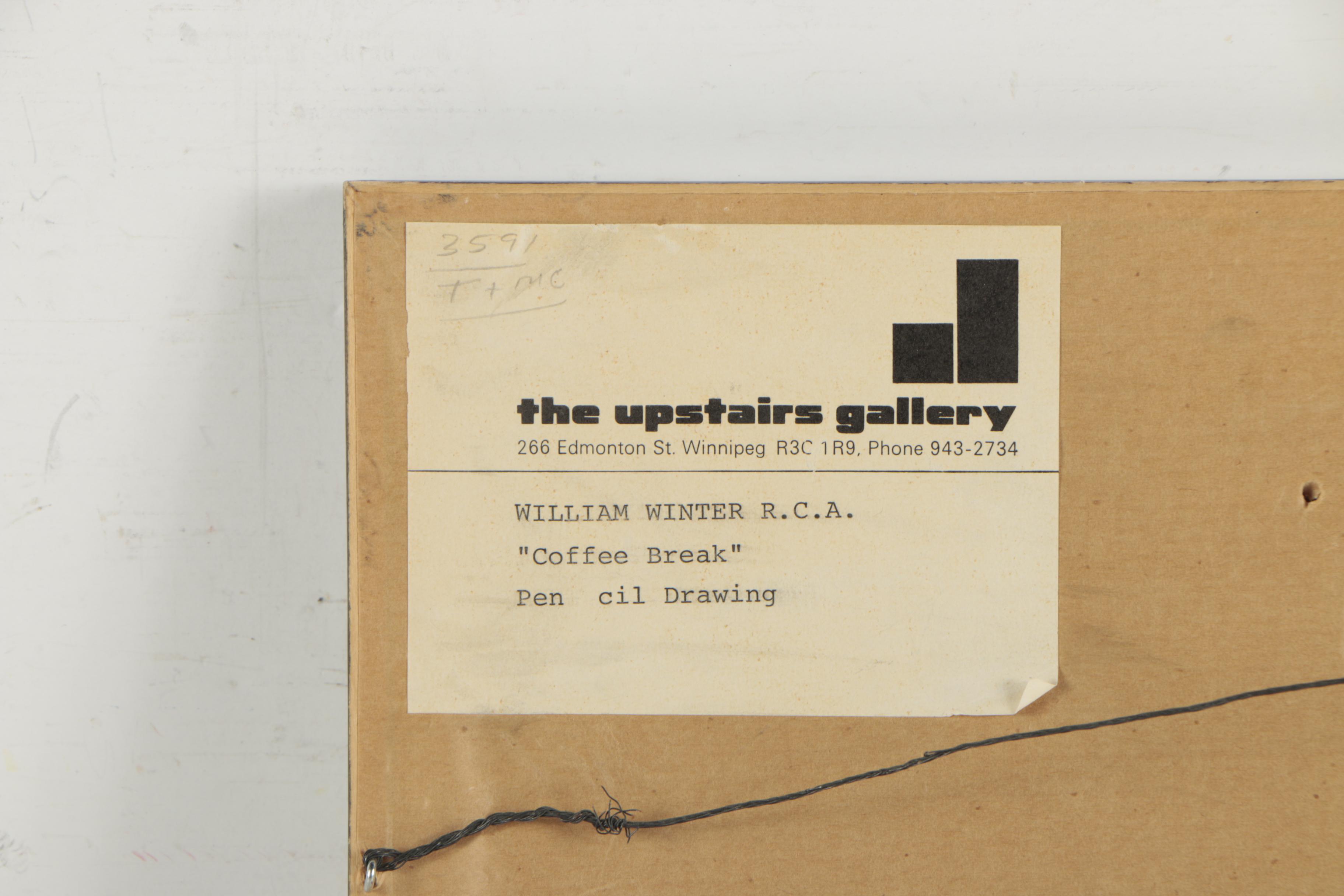 William Winter Graphite Drawings "Girl with Vase of Flowers" and "Coffee Break"