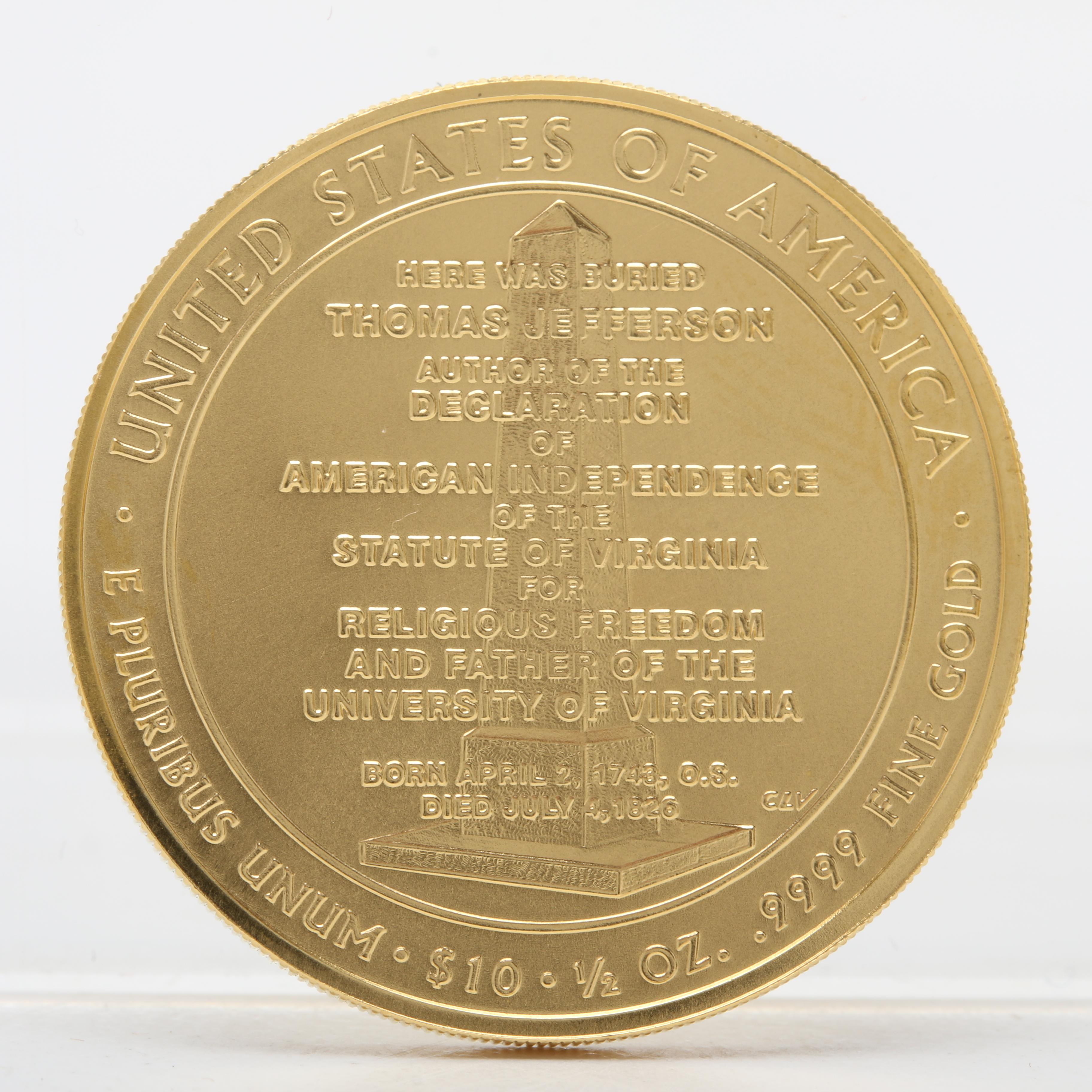 2007-W First Spouse Thomas Jefferson's Liberty $10 Gold Bullion Coin