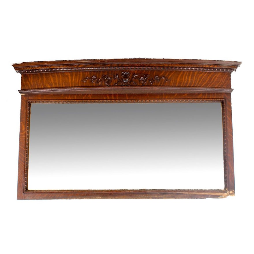 Antique Tiger Oak Overmantel Mirror
