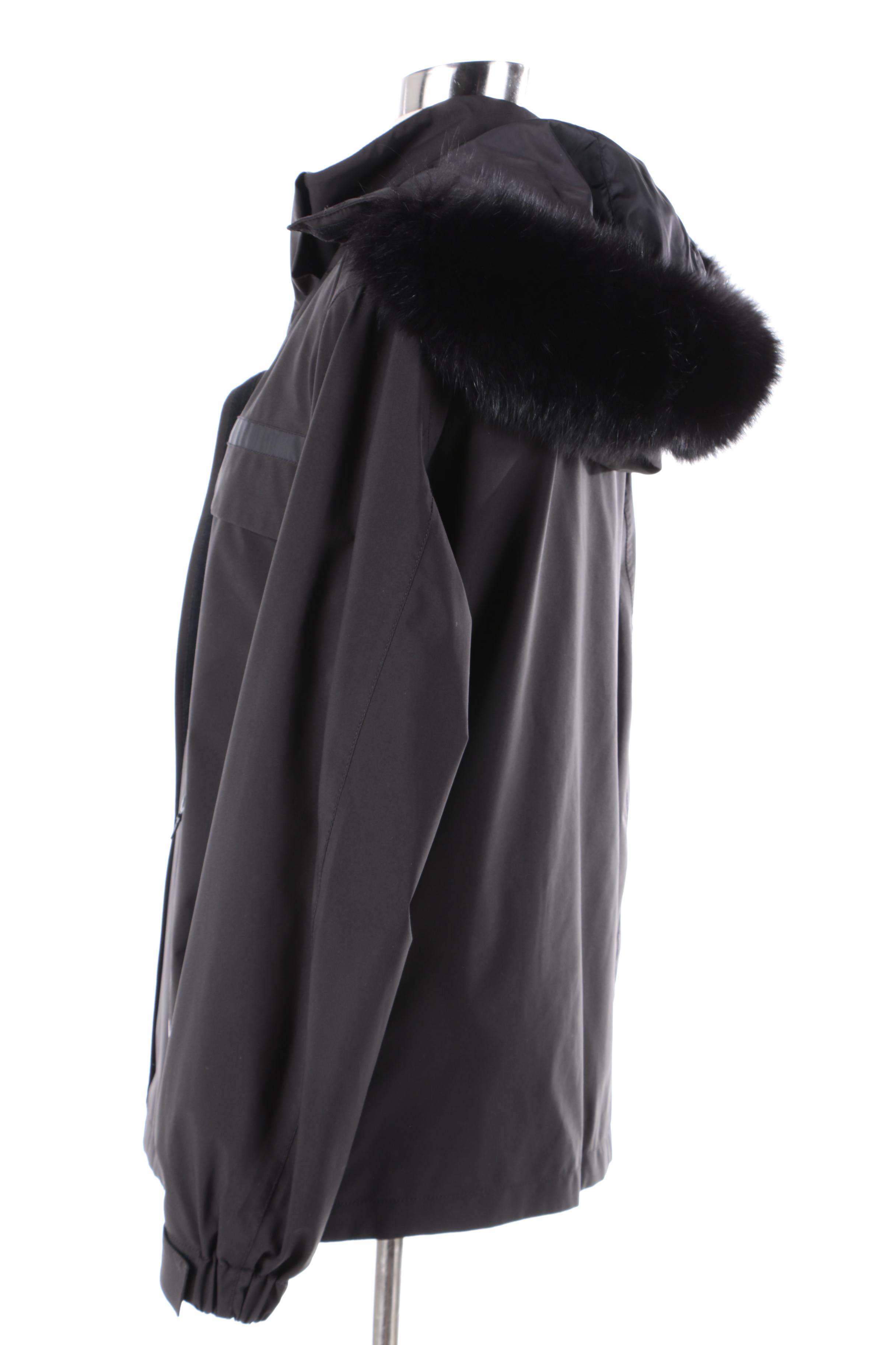 Women's Prada Black Parka with Fox Fur Trim Removable Hood