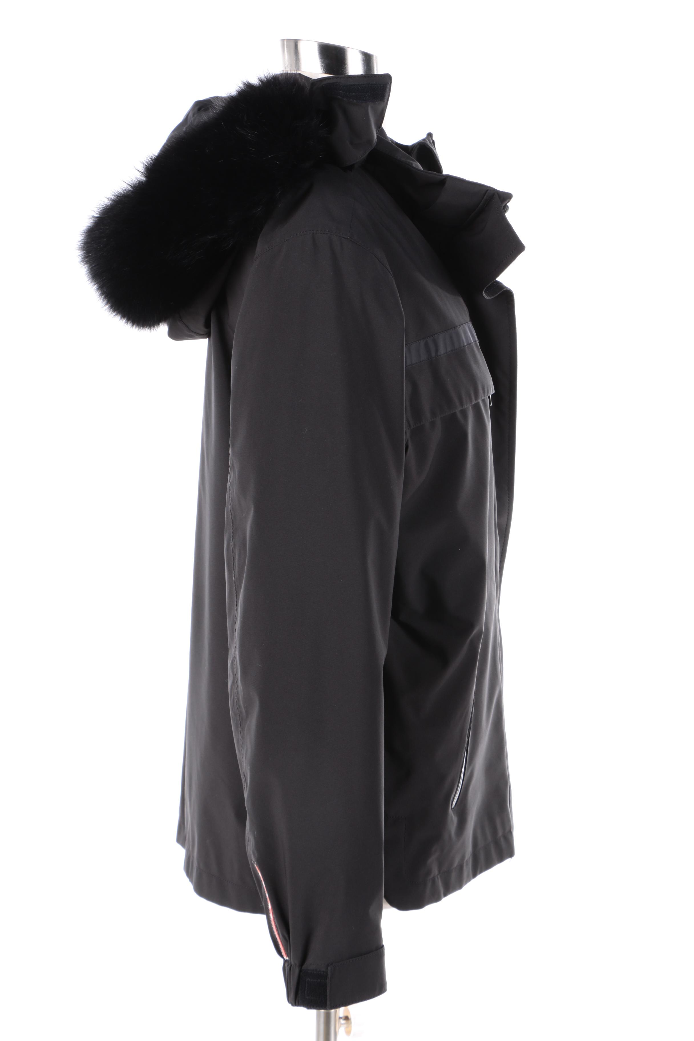 Women's Prada Black Parka with Fox Fur Trim Removable Hood