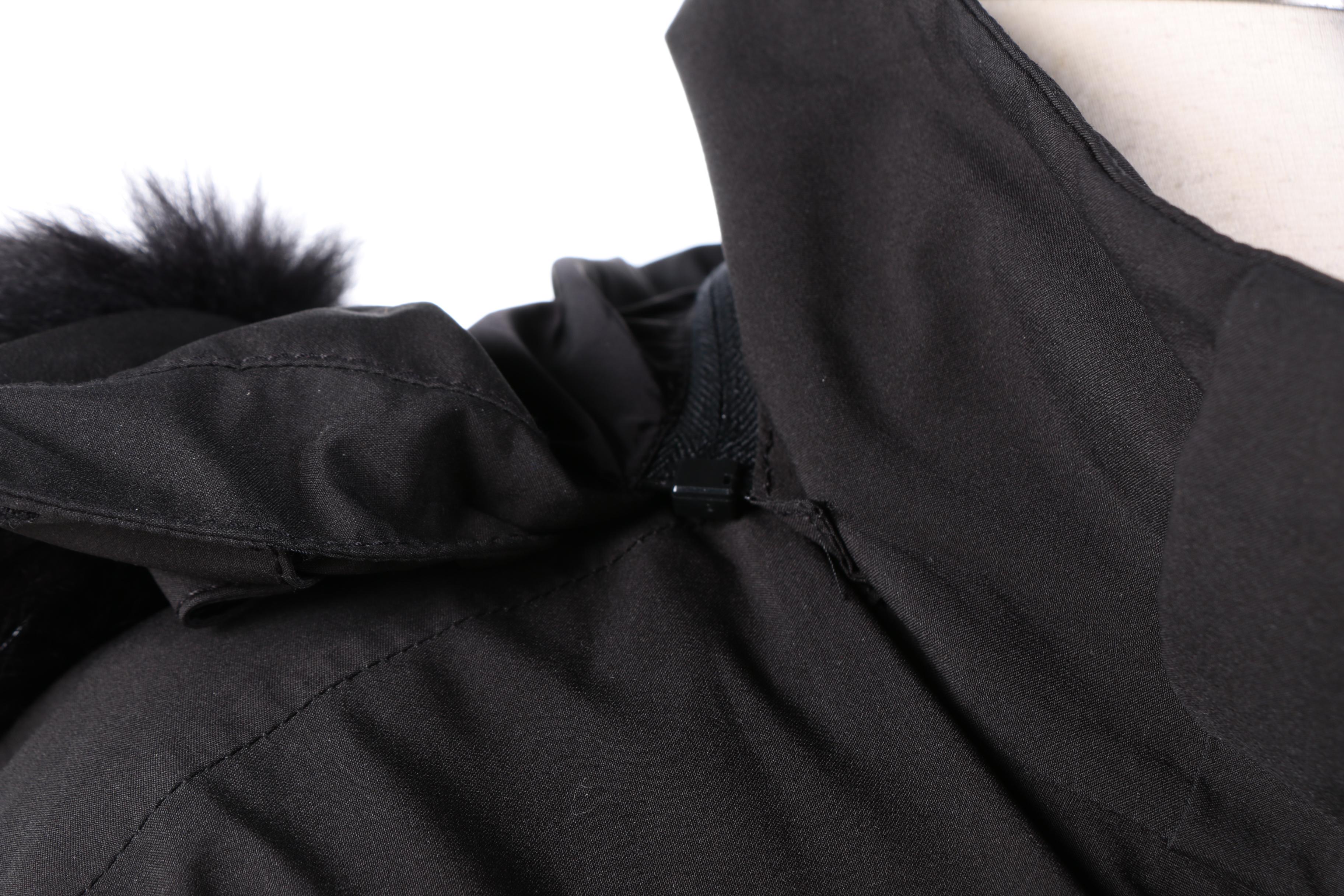 Women's Prada Black Parka with Fox Fur Trim Removable Hood