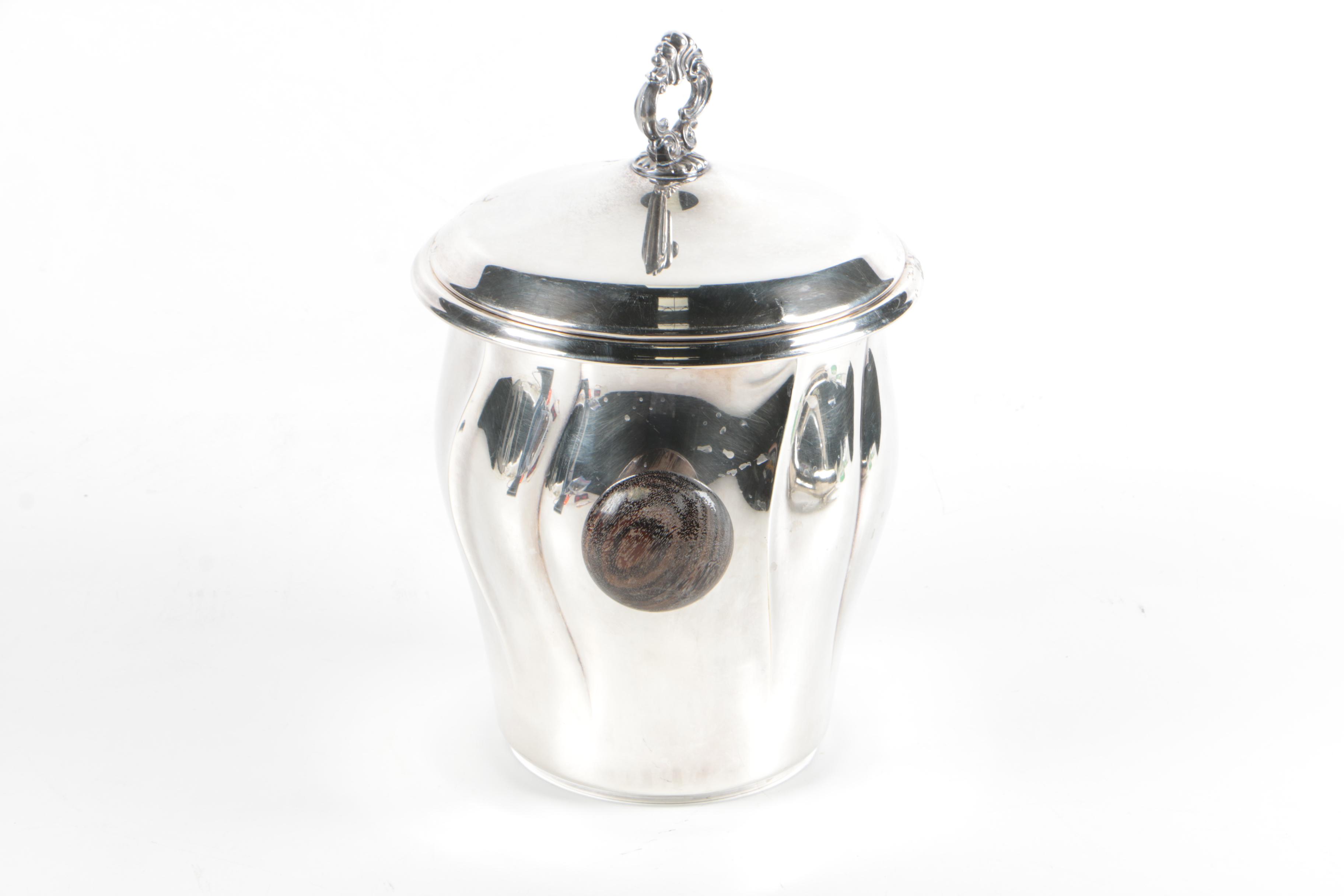 Silver Plate Ice Bucket, Cocktail Shakers, Wine Stoppers, and More
